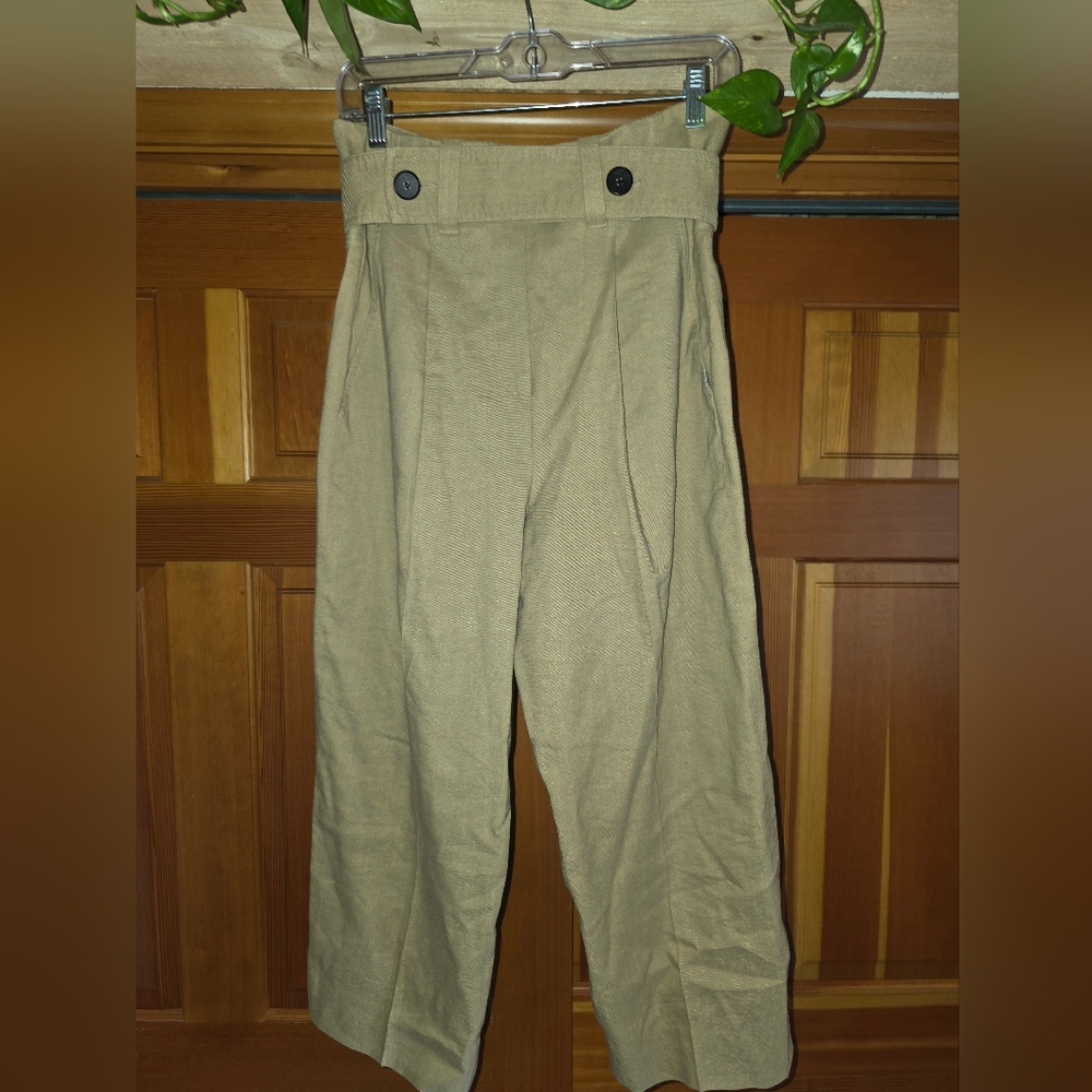 Judith & Charles Tan  Pleated Linen Blend Trouser Trousers Size 2